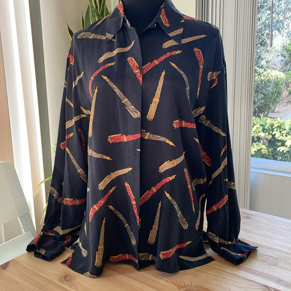 Vintage 100% silk button down shirt